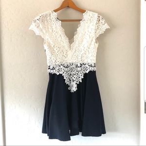 Windsor Cream Lace Top Navy Bottom Dress